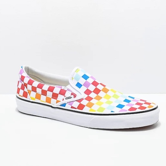 VANS | Limited Edition Slip-On Rainbow Checkerboard Skate Shoes. - Picture 1 of 4